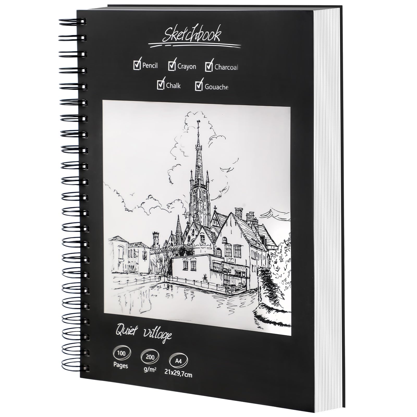 talifoca Schetsboek, A4, 2 stuks, schetsblok, tekenblok met spiraalbinding, 60 pagina's/30 vellen, blanco schetsboek en hardcover, kunstboek voor kunstenaars, volwassenen, kinderen