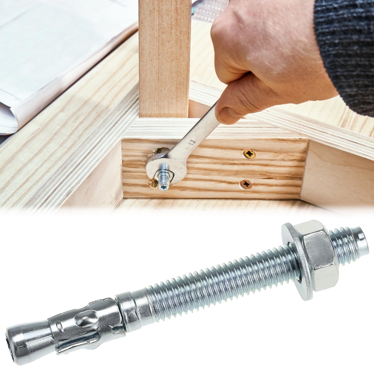 QWORK Ancoraggio a cuneo zincato resistente, 1/2 pollici x 4-1/2 pollici, 50 pezzi - acciaio al carbonio per applicazioni in calcestruzzo