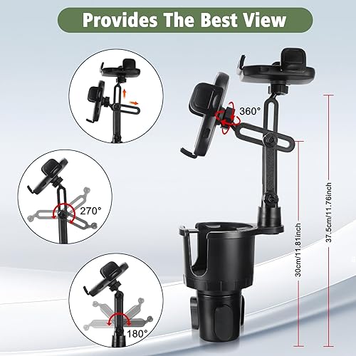 Miniatura 4 de Portavasos para teléfono, soporte para teléfono 2 en 1 mejorado con rotación de 360 y soporte para tazas de brazo largo, soporte para teléfono