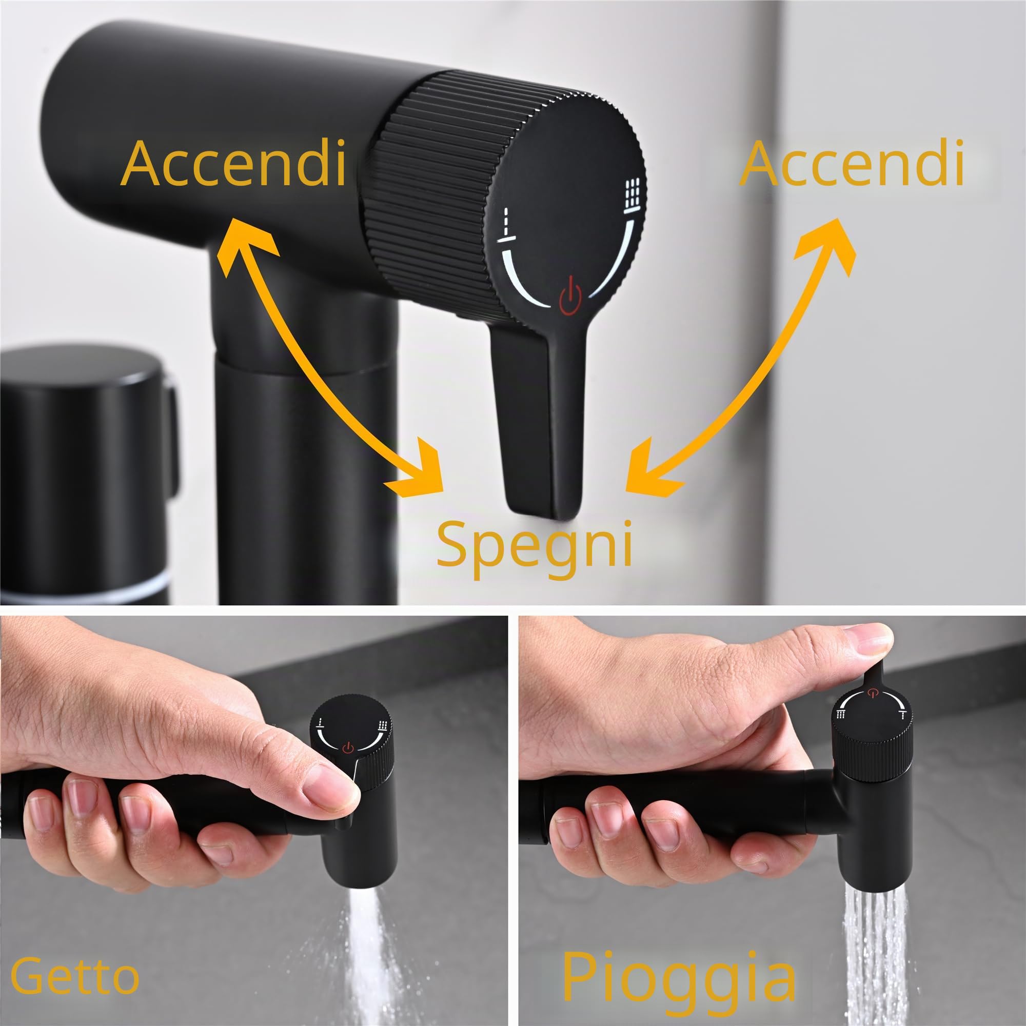 Doccetta per Bidet Nero Spruzzatore per Bidet Ottone Idroscopino per WC, con Uno Dentro Due Fuori Valvola ad Angolo, Spruzzatore a Doppia Funzione in Ottone, 1.2M Tubo Doccia