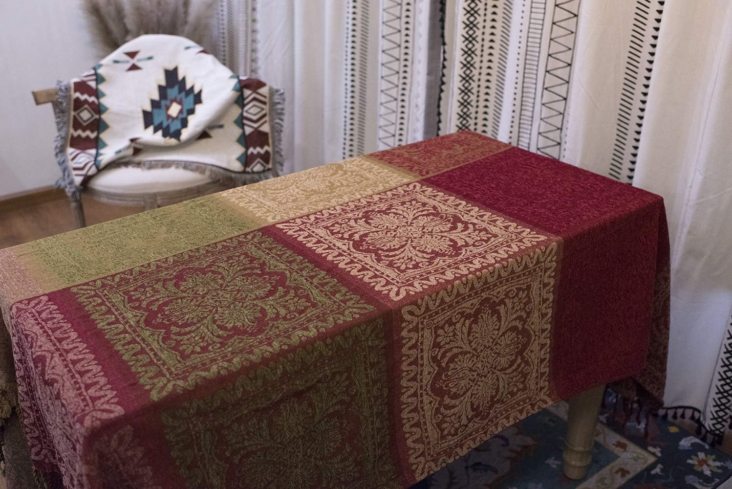 AIVIA Boho Sofa Couch Throw Blanket Futon Slipcover, Recliner Chair Throws Sofa Cover Colorful Chenille Woven Bohemian Decor - 60" x 75" Green Wine Red