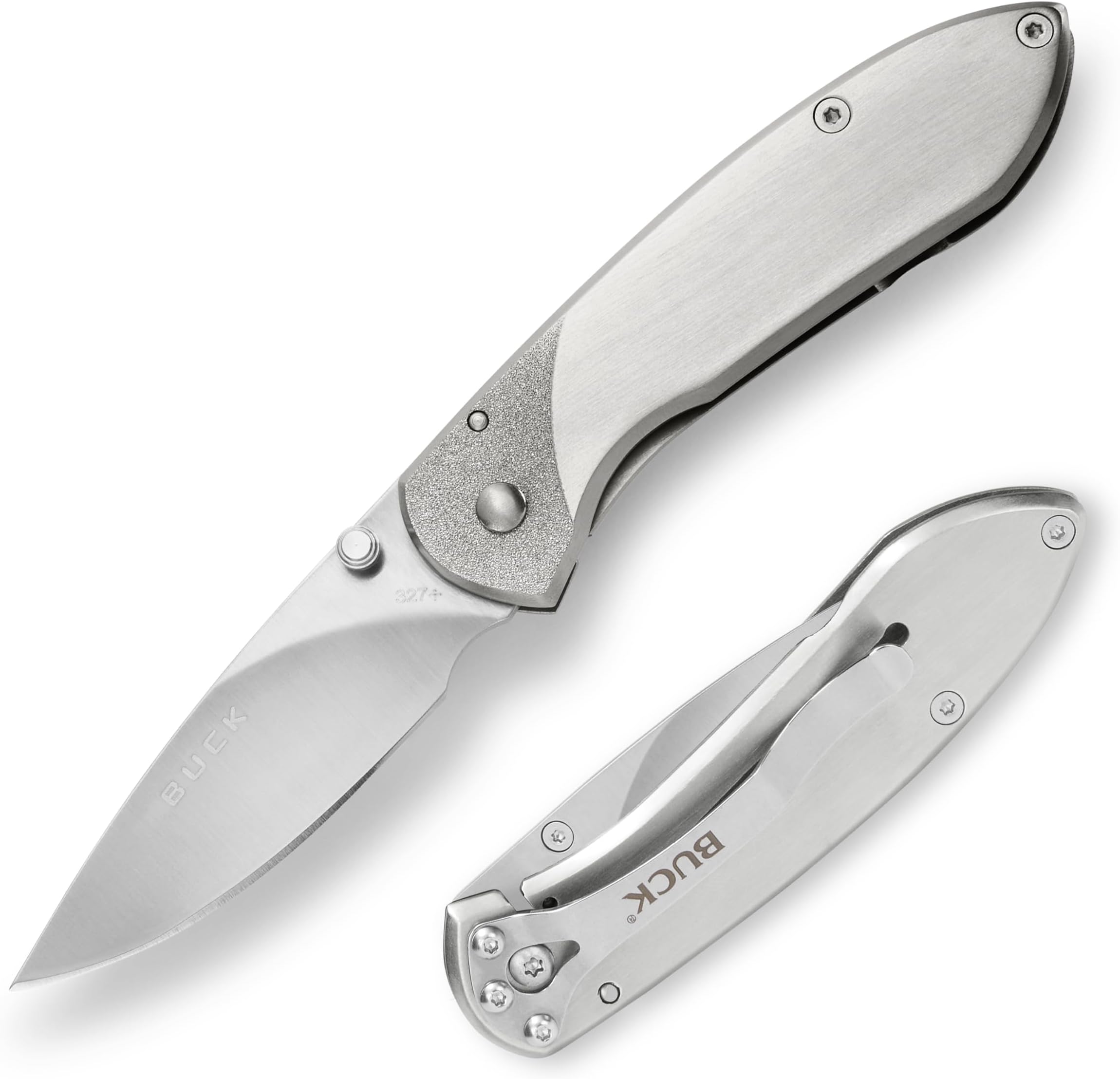 327 Nobleman Folding EDC Knife, 2-5/8” Pocket Knife Blade, Stainless Steel Handle, 7Cr17MoV Steel Drop Point Folding Blade, Brushed Steel, 2.6 oz