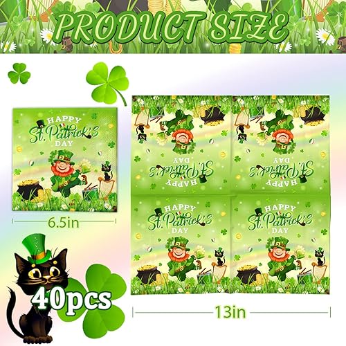 Miniatura 6 de Servilletas para el día de San Patricio 40 unidades decoraciones de fiesta del día de San Patricio servilletas desechables para suministros de