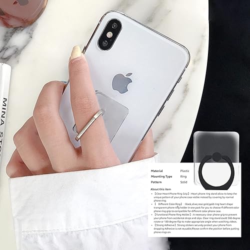 Miniatura 6 de SKYPIA Soporte transparente para anillo de dedo, paquete de 4 soportes para teléfono celular, soporte de agarre de dedo con soporte de 360 para