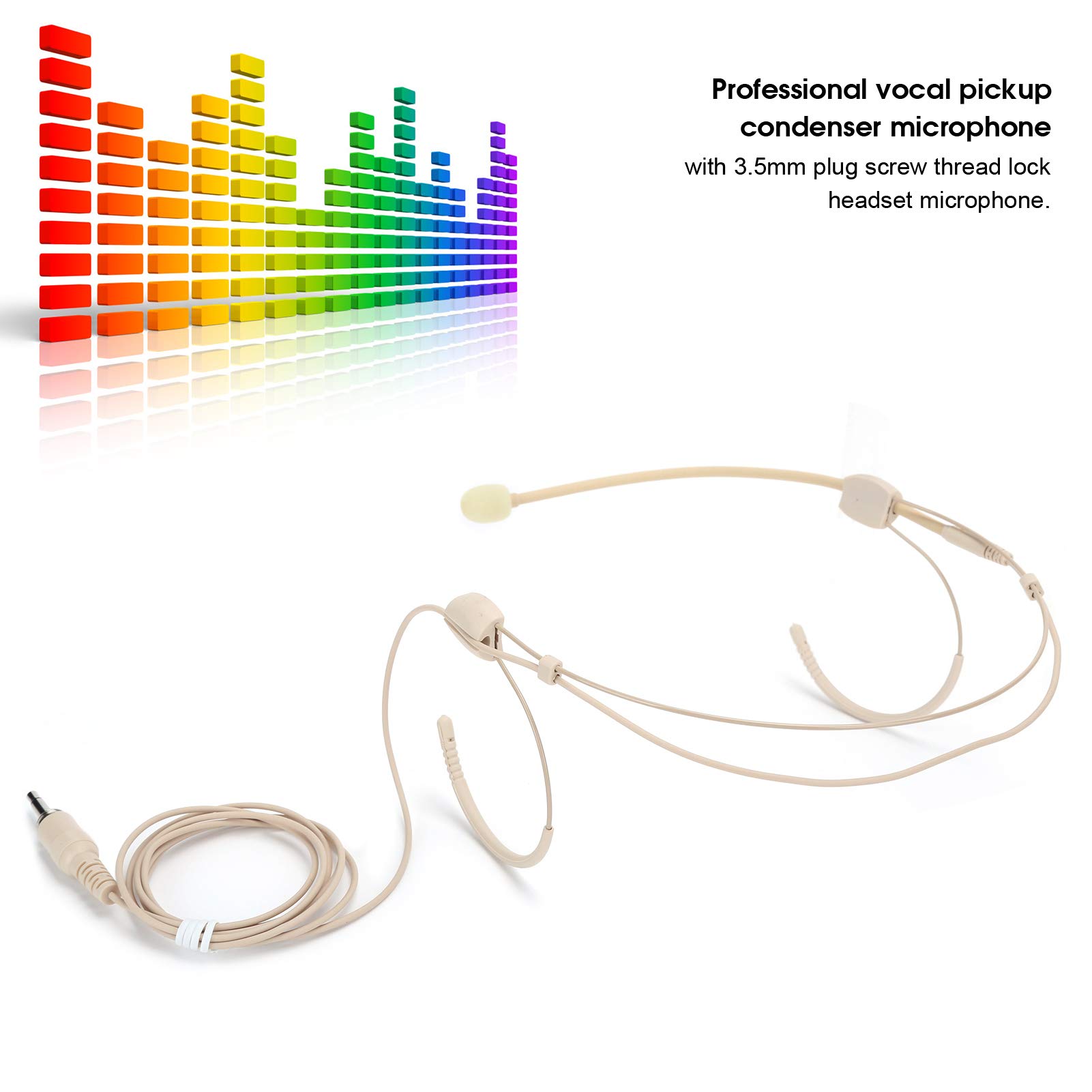 Microphone Casque 3,5 mm, Mini Micro à condensateur Suspendu binaural Portable Micro Serre-tête pour émetteur de Poche pour leturer d'église de scène - Beige
