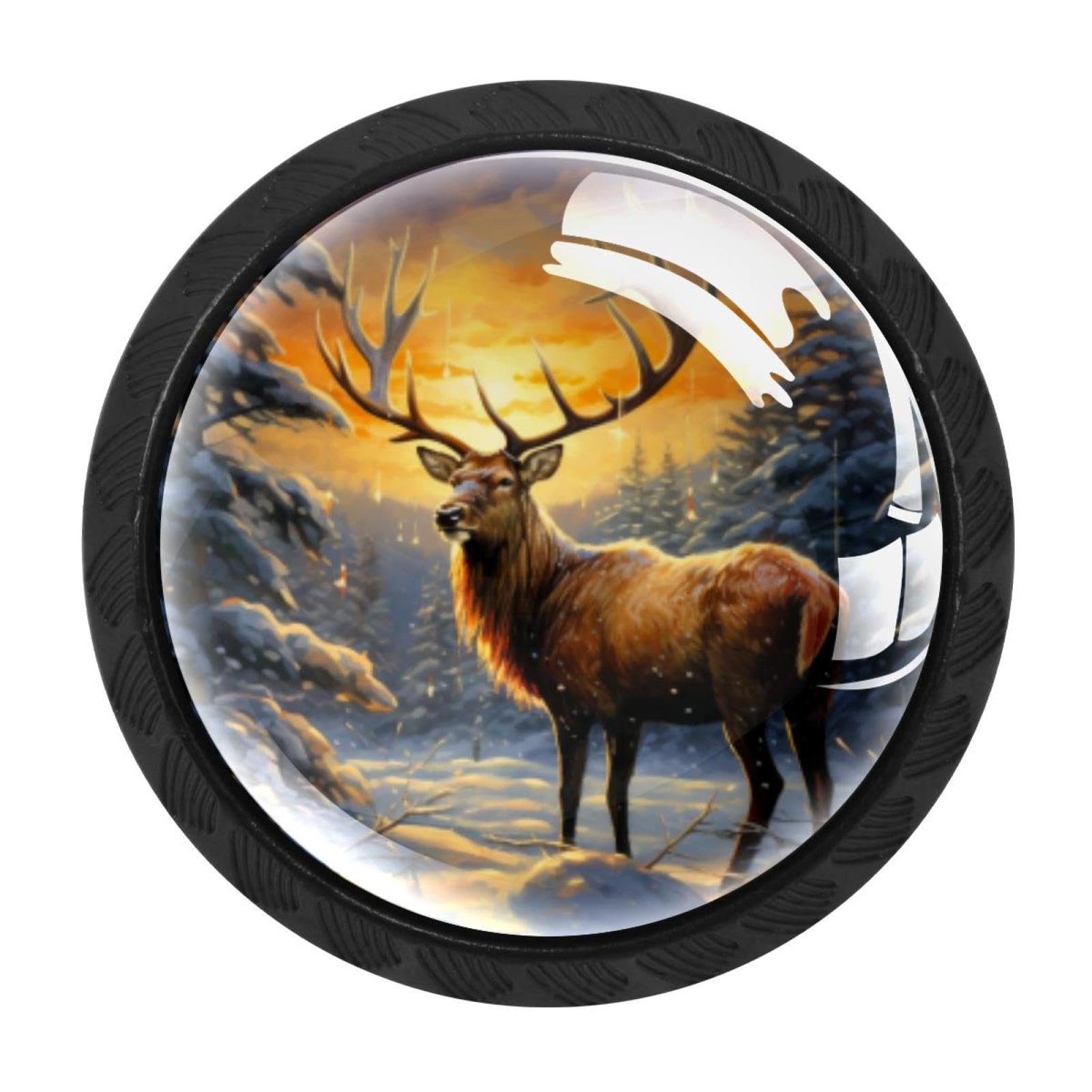 CHENZZZZ 4 Pack Round Cabinet Knobs for Kitchen Bathroom Closet Dresser Cabinets, Vintage Christmas Elk