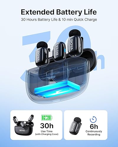Miniatura 8 de BOYA Mini micrófono inalámbrico para AndriodTabletsPC con interfaz USB C, cancelación de ruido, duración de la batería de 30 horas con estuche de