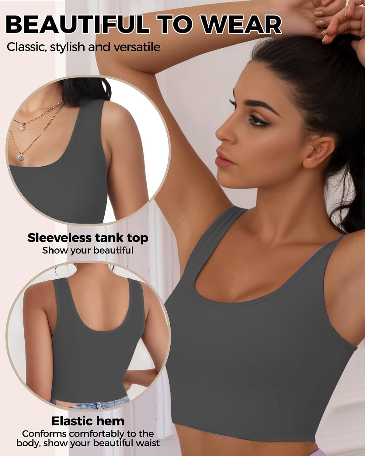 2-3Pcs Tank Tops for Women, U Neck Sleeveless Crop Tops, Basic Cropped Racerback Going Out Tops Athletic Sports Shirts thumbnail