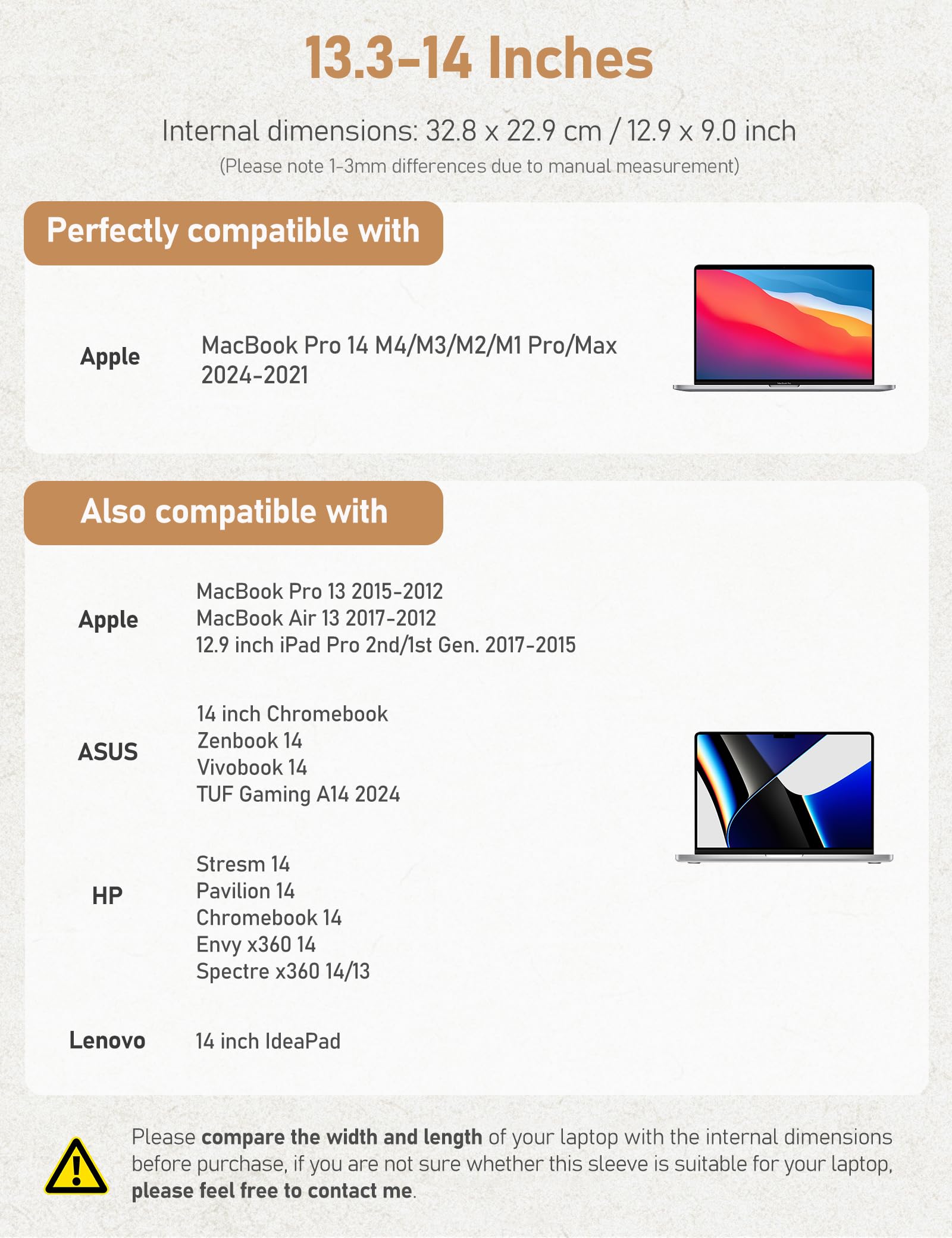 GAOCHY 13.3-14 Inch Laptop Sleeve for MacBook Pro 14 M4/M3/M2/M1 Pro/Max 2024-2021, 14 Inch ASUS Chromebook/Zenbook/Vivobook, 14 Inch Dell Inspiron/XPS, HP 14