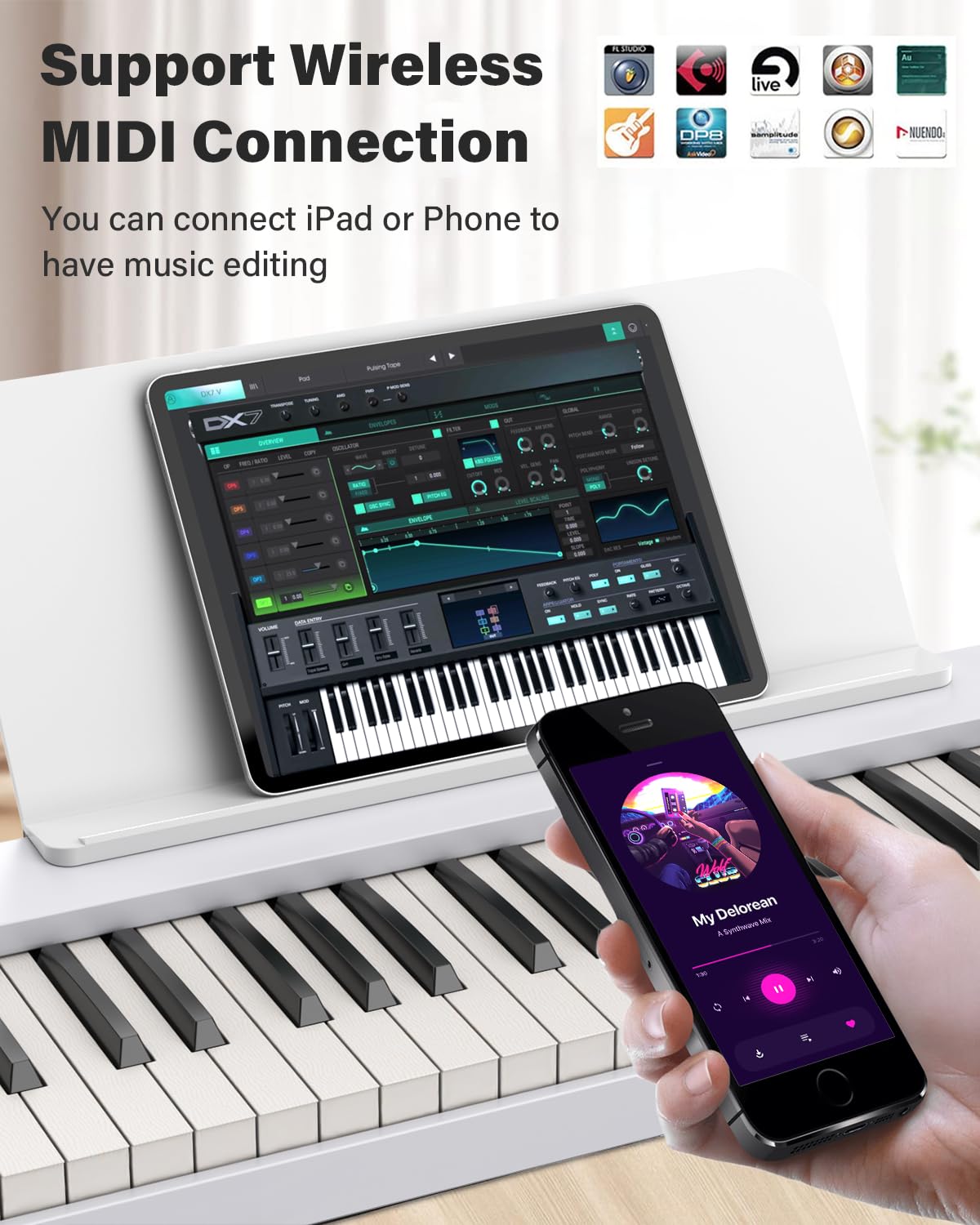 AiJoy Portable Folding Piano Keyboard with 88 Keys Full Size, Semi-Weighted Keyboard Electronic Piano for Beginners Gifts With Music Stand and Sustain Pedal (White)