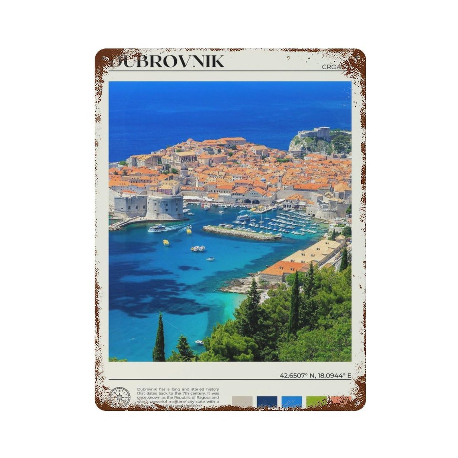 xiaoxiaoshen Real Photo Dubrovnik Decor Croatia Wall Decor Art Metal Tin Poster Modern Home Decor Art Home Bar Shop Decorations Vintage Sign 40x30cm