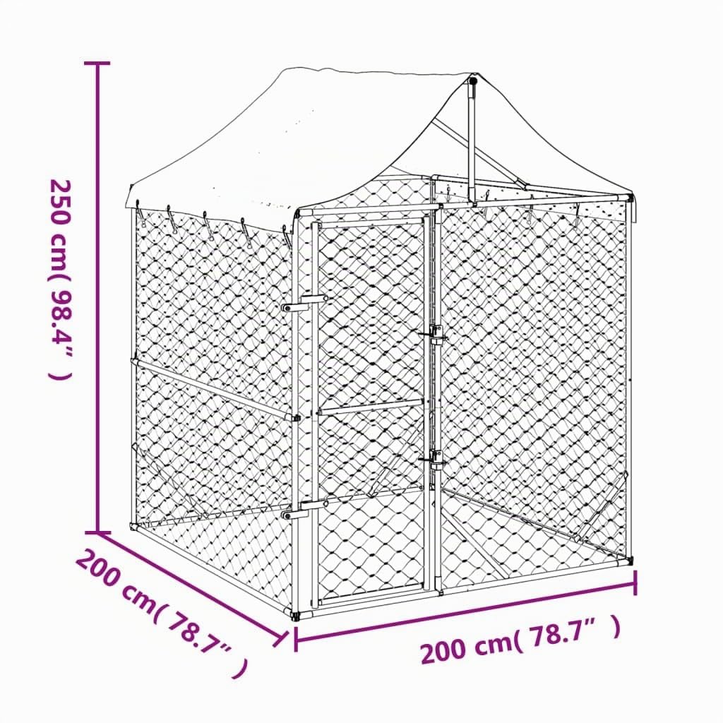 vidaXL Cuccia Cani da Esterno Tetto Argento 2x2x2,5 m Acciaio Zincato