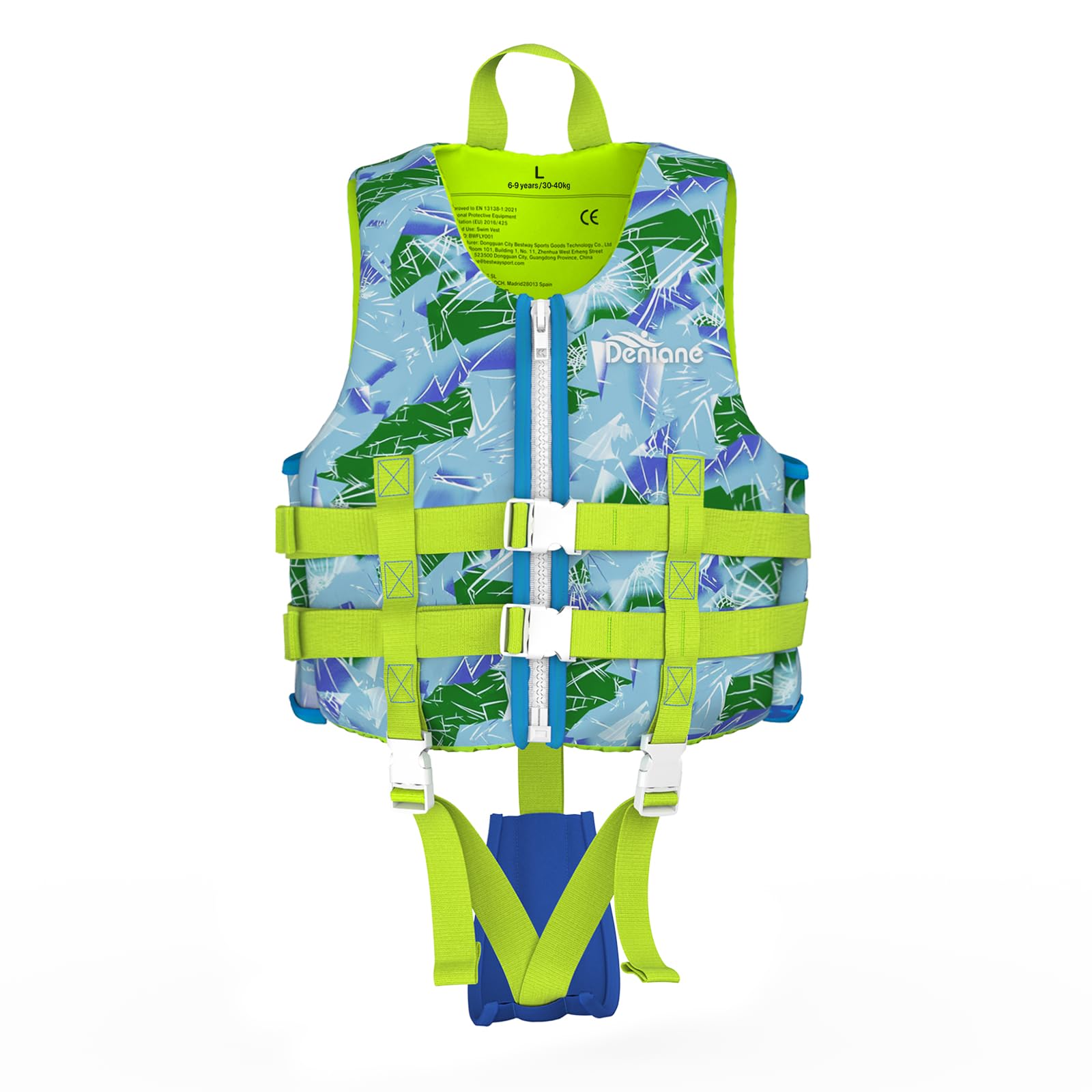 Denlane Giubbotto da nuoto per bambini in neoprene 2 ai 9 anni, Certificato TÜV - Bianco/Blu/Rosa