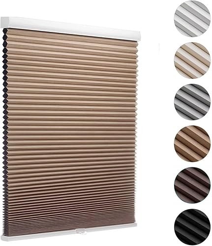 Cordless Blackout Cellular Shades for Windows, Honeycomb Window Shades with Thermal Insulation, Child & Pet Safe Room Darkening Shade, Easy Install, 20" W x 36" H, Light Brown