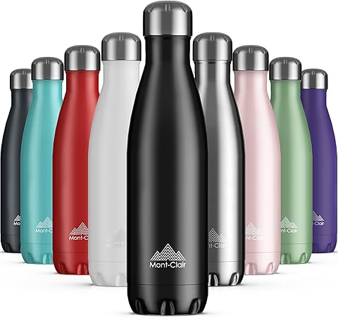 Mont-Clair Botella Agua Acero Inoxidable - Botella Termica sin BPA, 12h de Bebida Caliente y 24h de Bebida Fría, Termo agua con pared Doble Aislamiento, Botella Isotermica 500ml - Nera