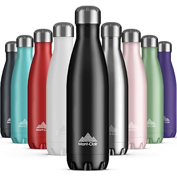 Mont-Clair Stainless Steel Drinking Bottle Thermos Flask BPA-Free Water Bottle Stainless Steel Drinking Bottle 500 ml 24 Hours Cold and 12 Hours Warm Leak-Proof Thermos Drinking Bottle Black