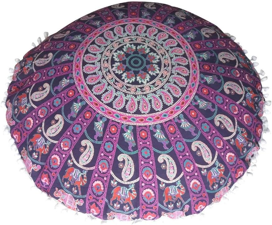MyCrafts 22" Mandala Barmeri Floor Pillow Cover Cushion Meditation Seating Ottoman Throw Cover Hippie Decorative Zipped Bohemian Pouf
