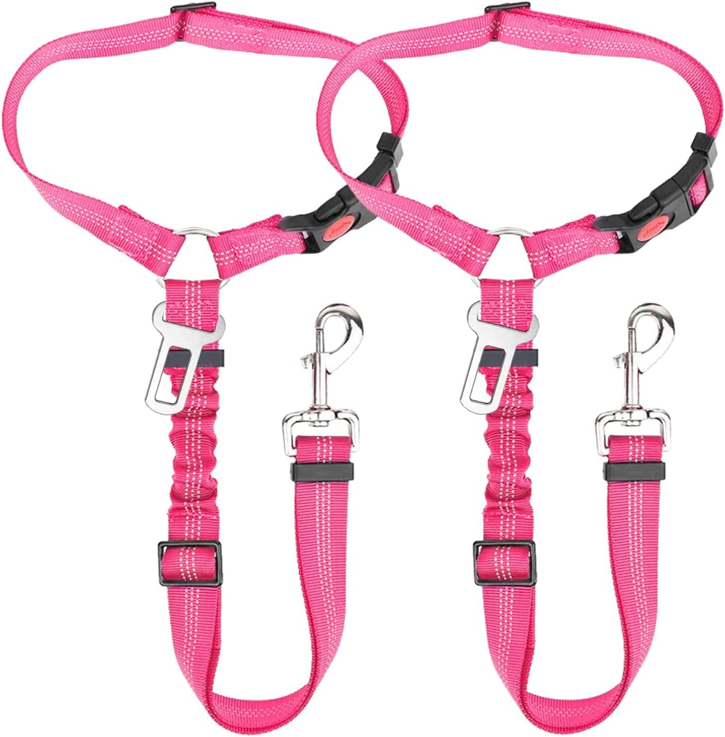 Lukovee Dog Car Seat Belt, 2 Pack, Headrest Restraint | Adjustable, Reflective, Tangle-Free, Lockable Quick Release, Use in Car or as Daily Leash (Fluorescent Pink,Headrest)