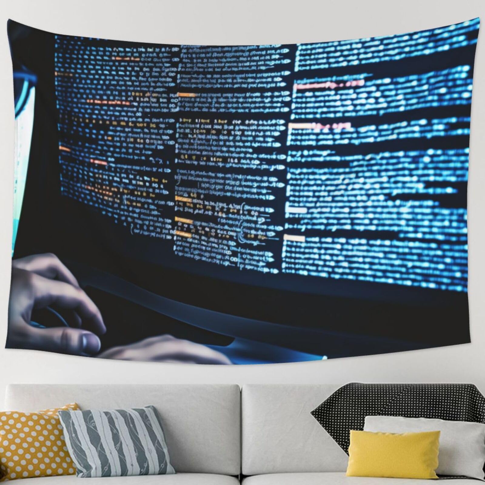 Tapisserie murale code programmeur grand format 229x152 pour deco - 8