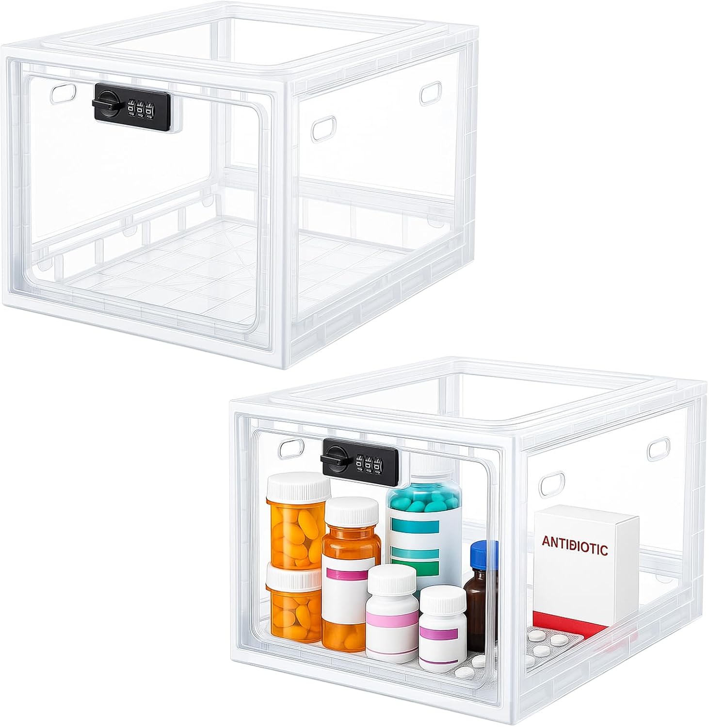 Juexica 2 Pcs Large Medicine Lock Box Clear Lockable 5 Litres Lockable Box for Safe Medication Refrigerator Food Transparent Storage Bin Tablet Phone for Home Dorms Office Storage Lockers