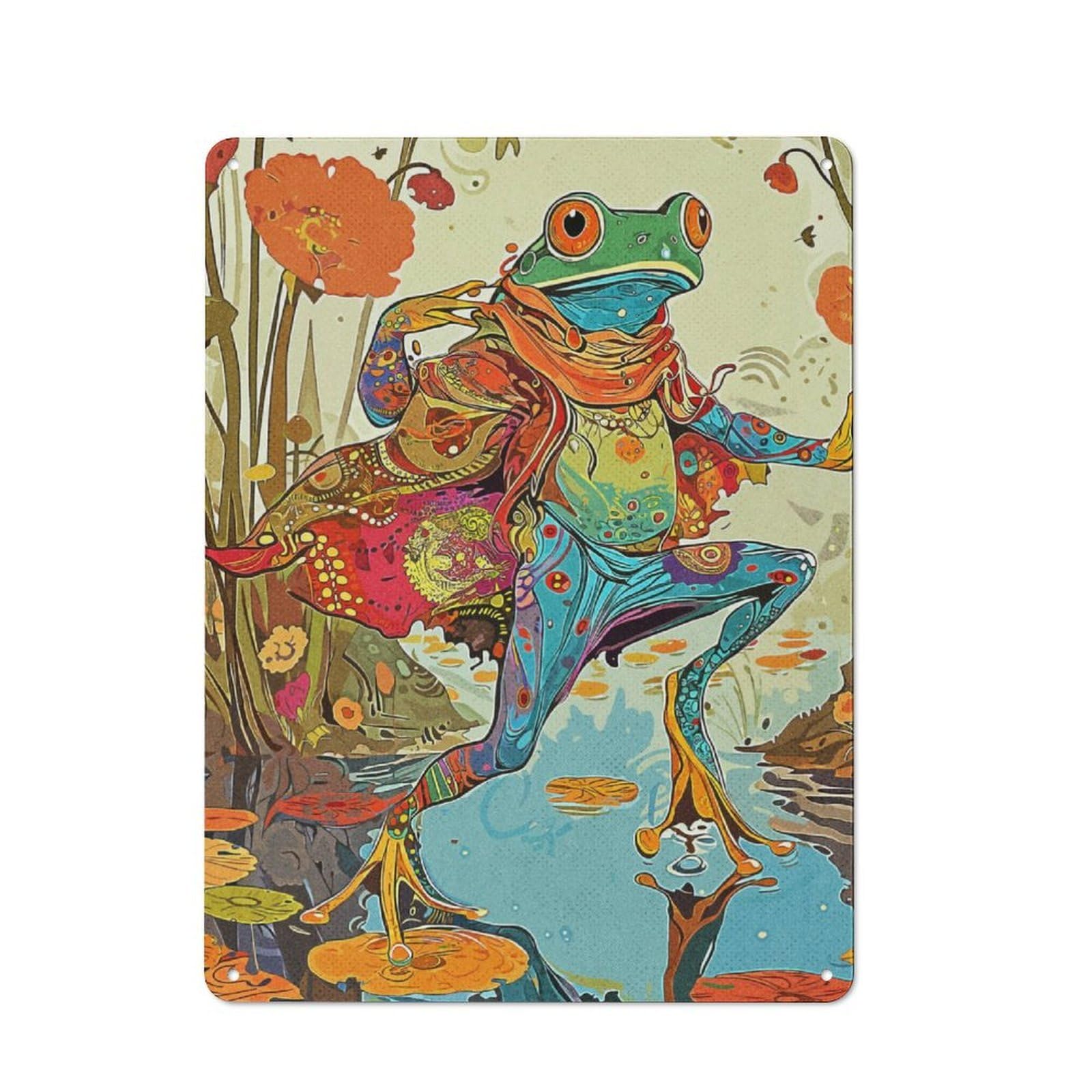 Junmoney Dancing Frogs For Hobby Room Or Studio, Rustic Metal Sign 40X30cm, For Creative Interior Collectors Refreshing A Room In Autumn