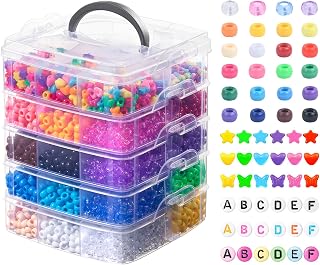 Simetufy 6000Pcs Pony Beads Bracelets Making Kit, 24 Colors Plastic Beads Bulk for Kandi Friendship Bracelet Jewelry Making Hair Braiding DIY Craft Gift (Stack Box)