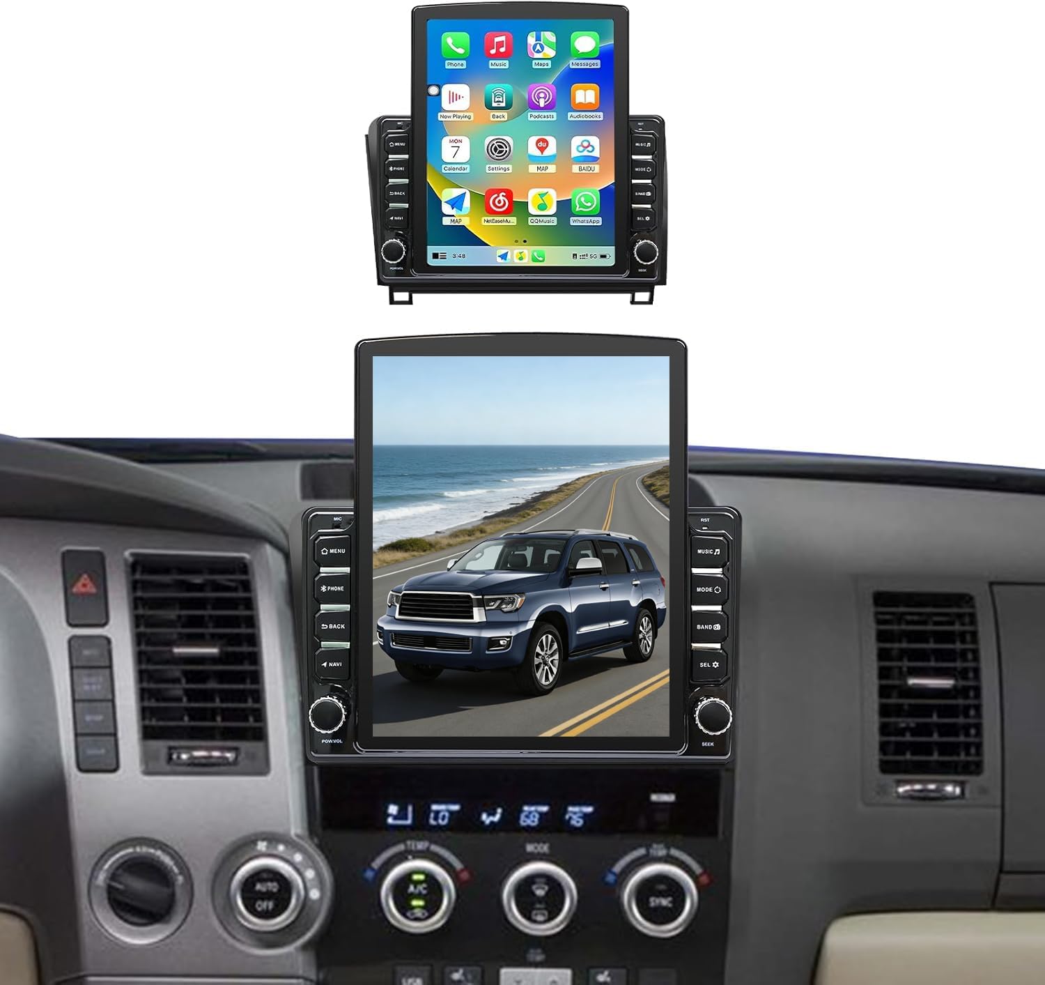 9.7" Android 14 Car Radio Stereo Compatible with Toyota Tundra 2007-2013 Sequoia 2008-2018 Touch Screen with Wireless CarPlay & Android Auto FM Radio Upgrade Bluetooth GPS Navigation Backup Camera