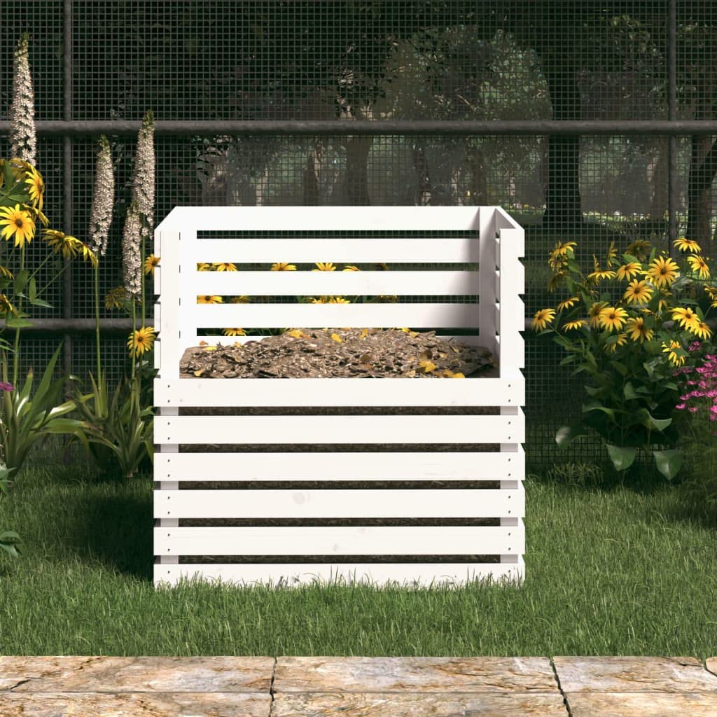 INLIFE Compostador blanco 80 x 80 x 78 cm madera maciza de pino, 14,45 kg, 822188