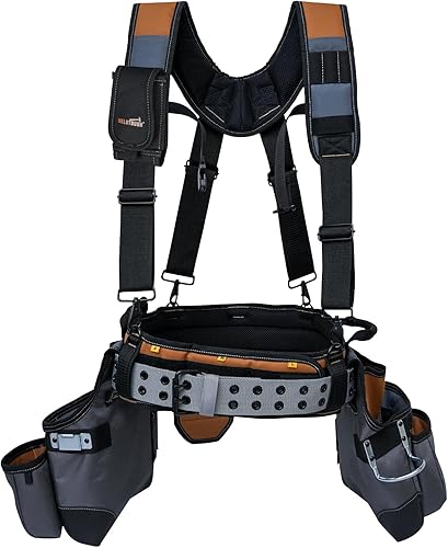 MELOTOUGH Cinturón de herramientas con tirantes, bolsa de herramientas, tirantes, marcos, delantal, peine, cinturón de herramientas de construcción,