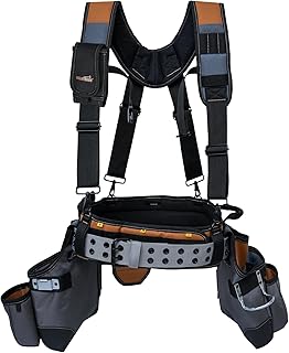 MELOTOUGH Tool Belt with Suspenders Tool Bag Suspenders Framers Comb Apron Tool Belt Construction Tool Pouch Builder Heavy Duty Carpenter Suspension Rig for Electrician, Roofing,Contractor(Khaki)