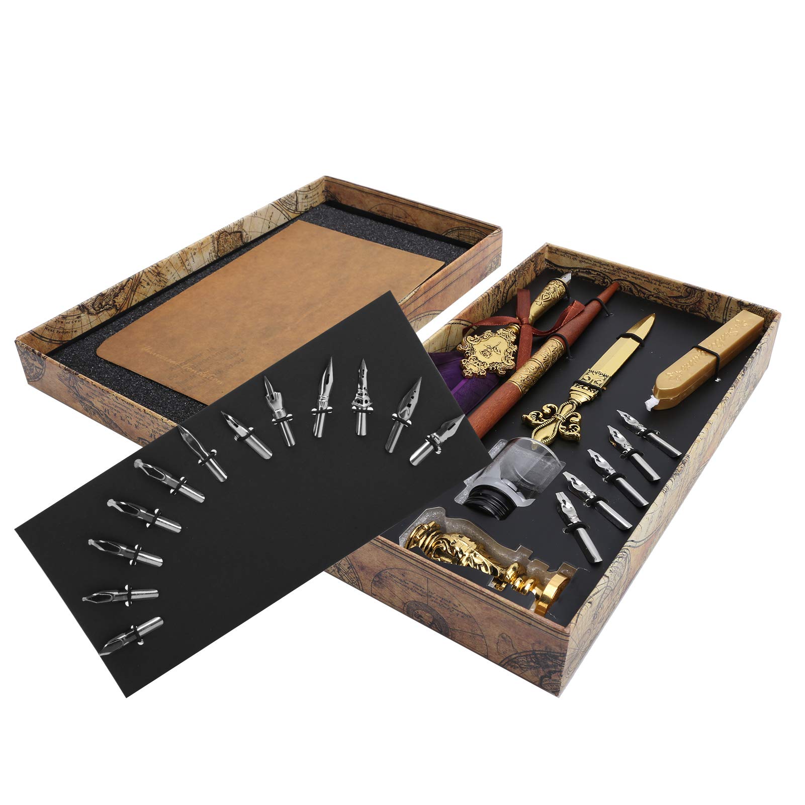 Kit de calligraphie pour débutants, stylo de calligraphie avec stylo plume, 17 pointes remplaçables, flacon d'encre vide (violet)