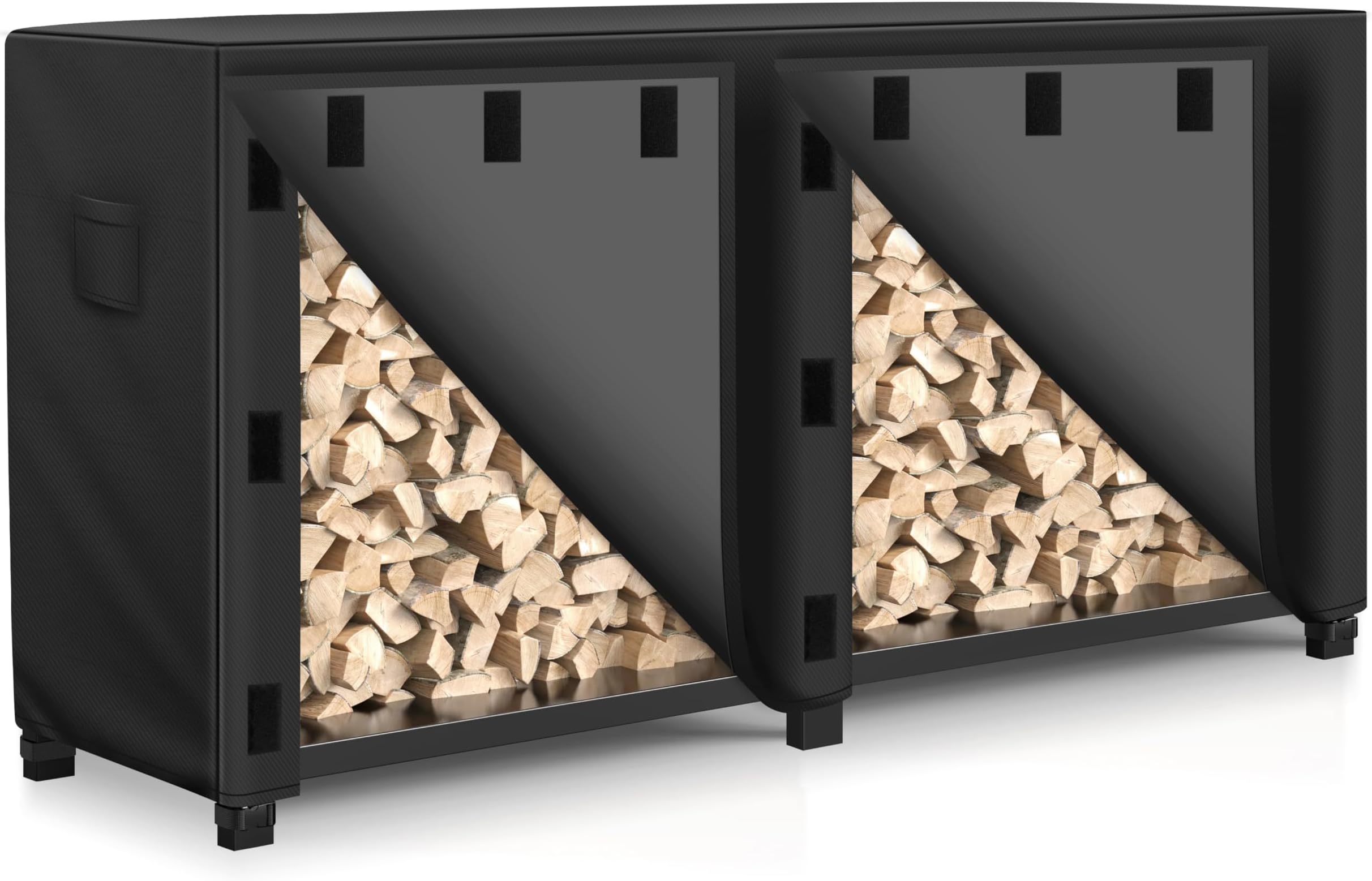 WLEAFJ 8 foot Outdoor Firewood Rack Cover Waterproof, Log Rack Cover, Wood Cover for Log Holder, 96" W x 24" D x 41" H, Black