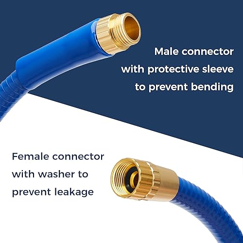 Miniatura 4 de Giraffe - Manguera de jardín sin torceduras de 90 pies y 58 pulgadas con manguera de metal, carrete de almacenamiento con manivela