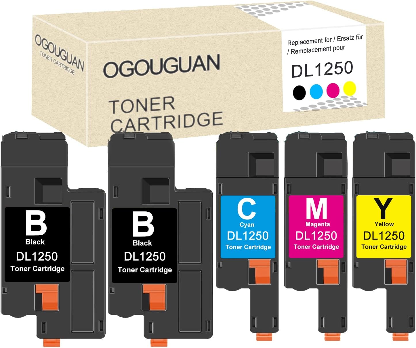 Compatible Toner Cartridge Replacement for Dell 1250 810WH C5GC3 XMX5D WM2JC to use with 1250c C1760nw C1765nfw 1350cnw 1355cn 1355cnw C1765nf Printer (2 Black, 1 Cyan, 1 Magenta, 1 Yellow)