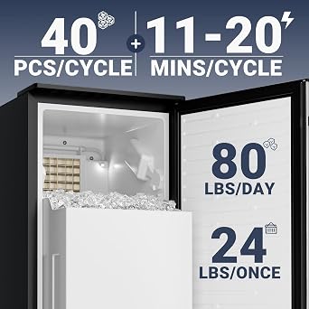 ICYGLEE Commercial Under Counter Ice Maker Machine, 80Lbs/Day with 24lbs Storage, Built-in Freestanding Ice Maker, Auto-Cleaning, 24H Timer, for Commercial & Home Use. (Stainless Steel)