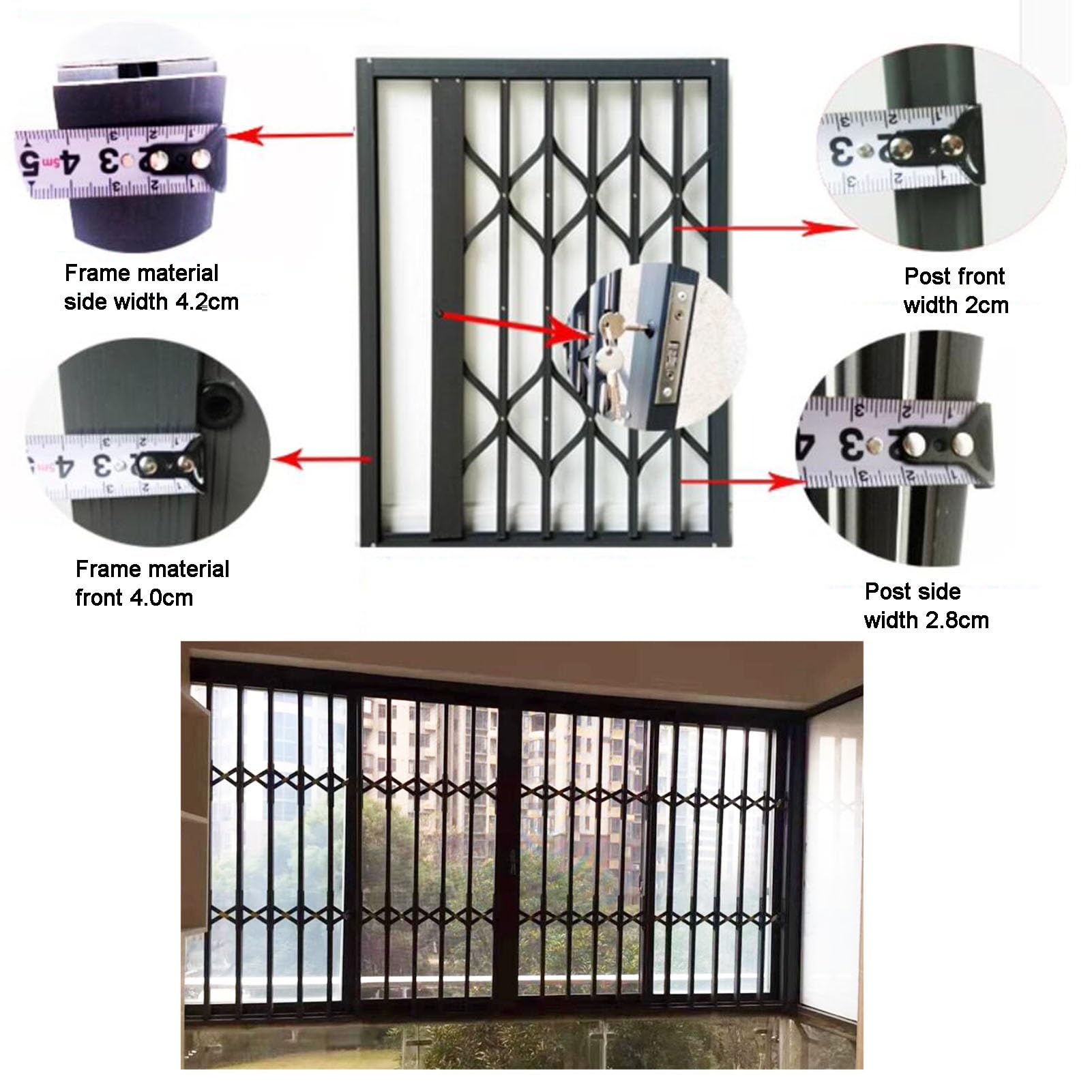 Protector de barras deslizantes horizontales plegables para ventana, parrilla de seguridad segura para el hogar para niños y prevención de robos (100 x 110 cm), valla duradera para ventana al aire