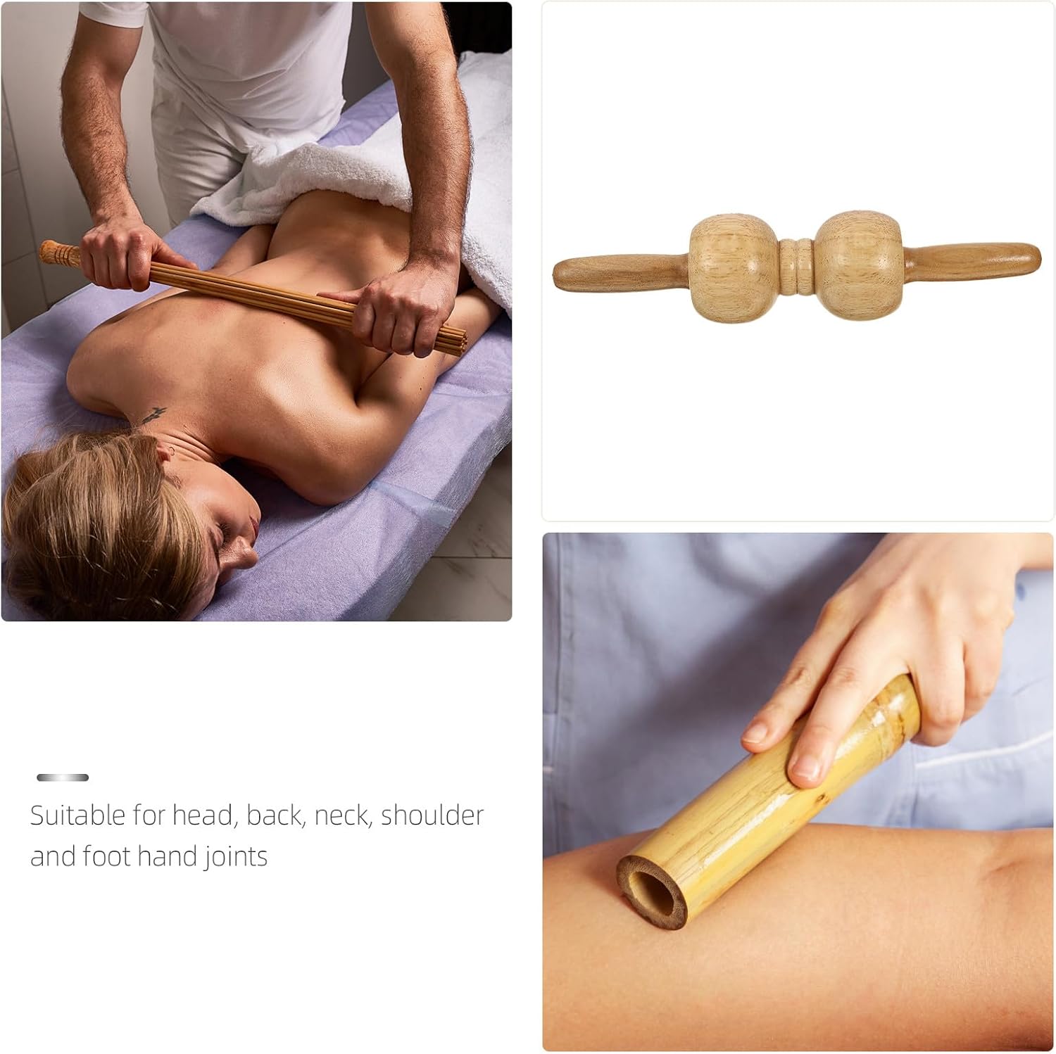 Wooden Massage Roller Stick for Neck and Back Relief, Manual Muscle Massager Handheld Tool for Shoulder and Body Pressure Point Therapy Random Color