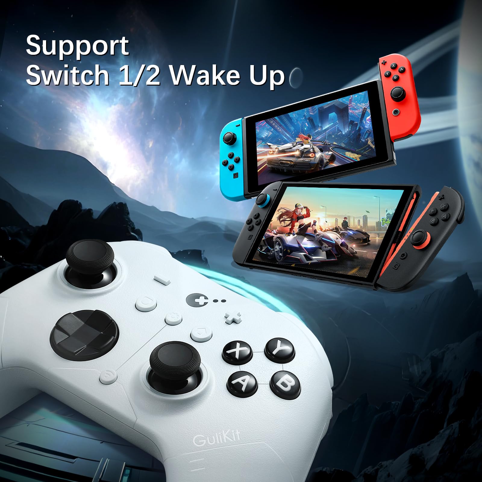 GuliKit ES PRO Manette Sans Fil pour Switch 2/1, PC, Steam Deck (Blanc) | 3.25ms de Latence Faible, Joysticks Magnétiques TMR, Réveil Switch 1/2, D-Pad à Interrupteur Tactile