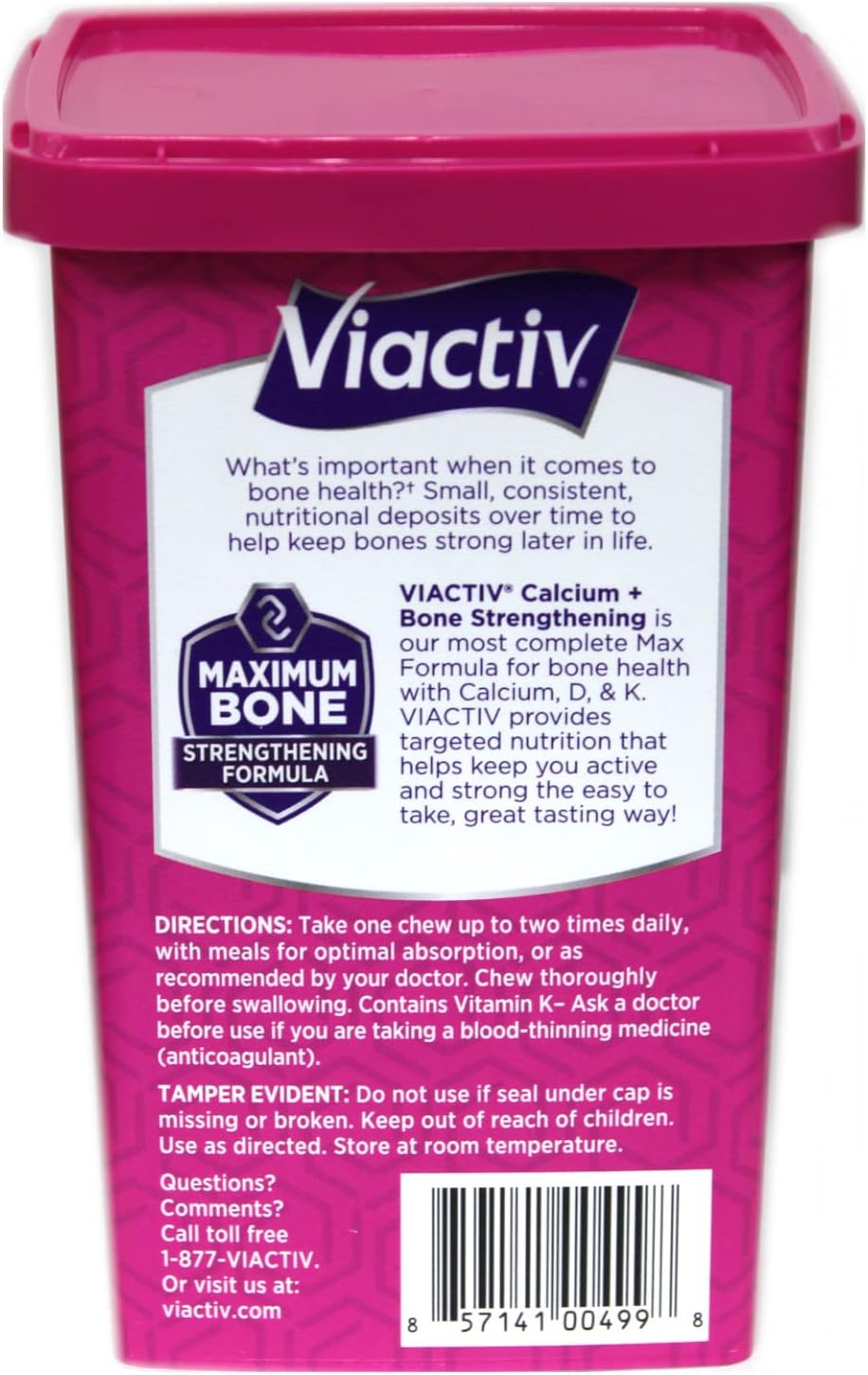 Viactiv Max Formula Calcium +Vitamin D3 Supplement for Bone Health Milk Chocolate, 100 Soft Chews - 3 Pack