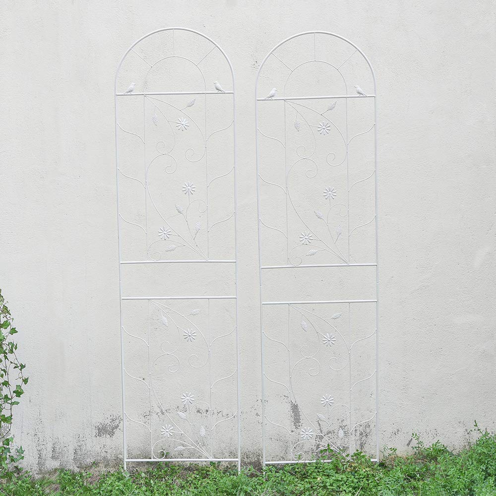 Sungmor Large Metal Garden Trellises for Climbing Plants - 82.5 Inch Tall & 2PC White Pack - Beautiful Retro Style Metal Fence Trellis - Gardening Vines Plant Support for Flower Rose Climbing