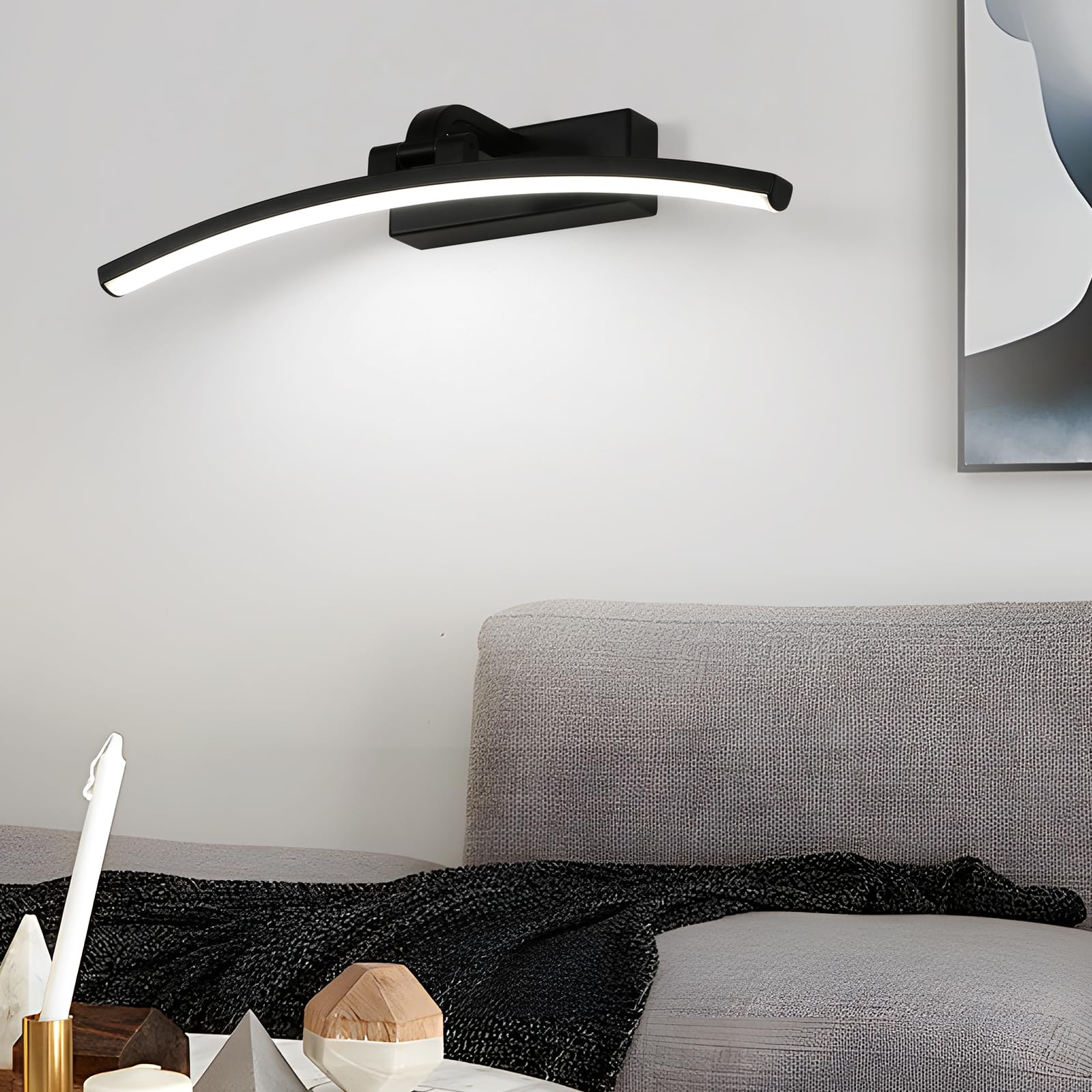 DELIPOP Luz de Espejo Baño LED 40cm, Impermeable Luz de Pared de Baño Espejos IP44, Lámpara de Espejo Moderno para Muebles de Maquillaje Aparato Montado en la Pared, Blanco Frío 6500K, Nero