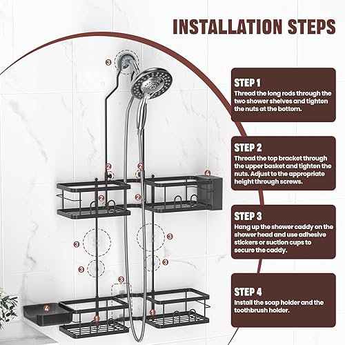 Miniatura 7 de REINHARDT Organizador de Ducha Ajustable Colgante Organizador de Ducha Resistente a la Oxidación para Cabezales de Ducha Portátiles, Organizador