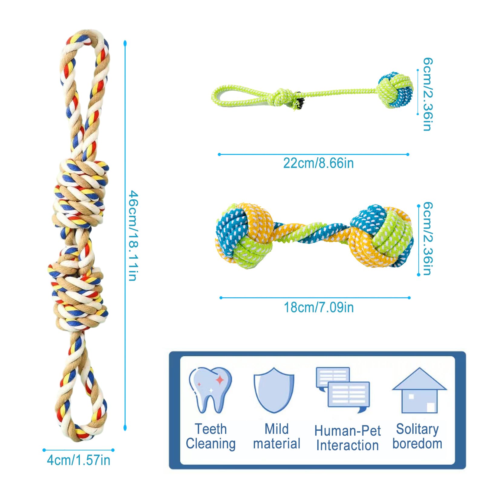 WideSmart 3 Pcs Dog Toys, Tough Dog Chew Toy,Dog Rope Toy,Dog Toys Indestructible,Sturdy Rope - Image 2