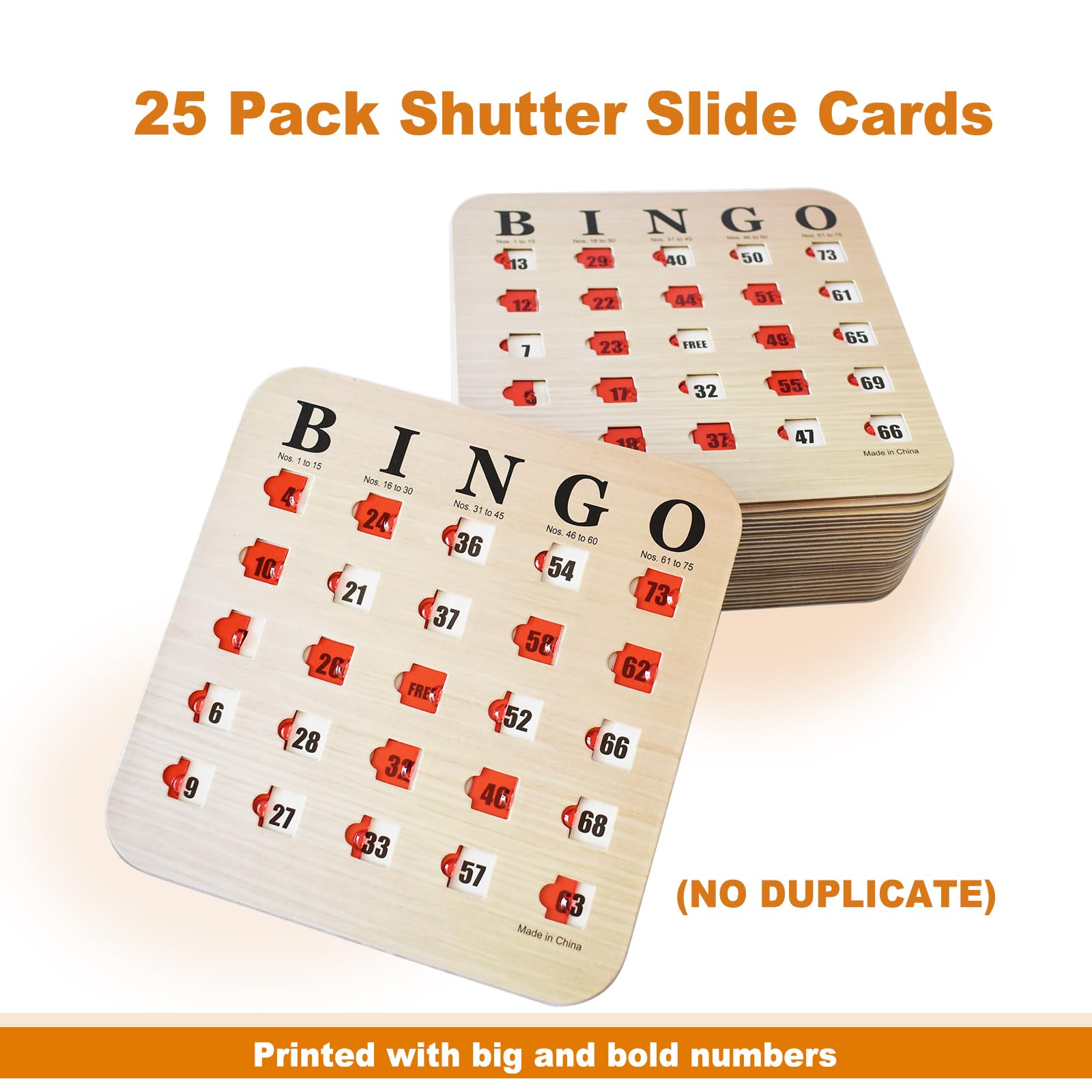 Yuanhe Bingo-Karten mit Schiebefenstern, Wiederverwendbare Reise-Bingo-Spielkarten, 25 Stück, Holzmaserung