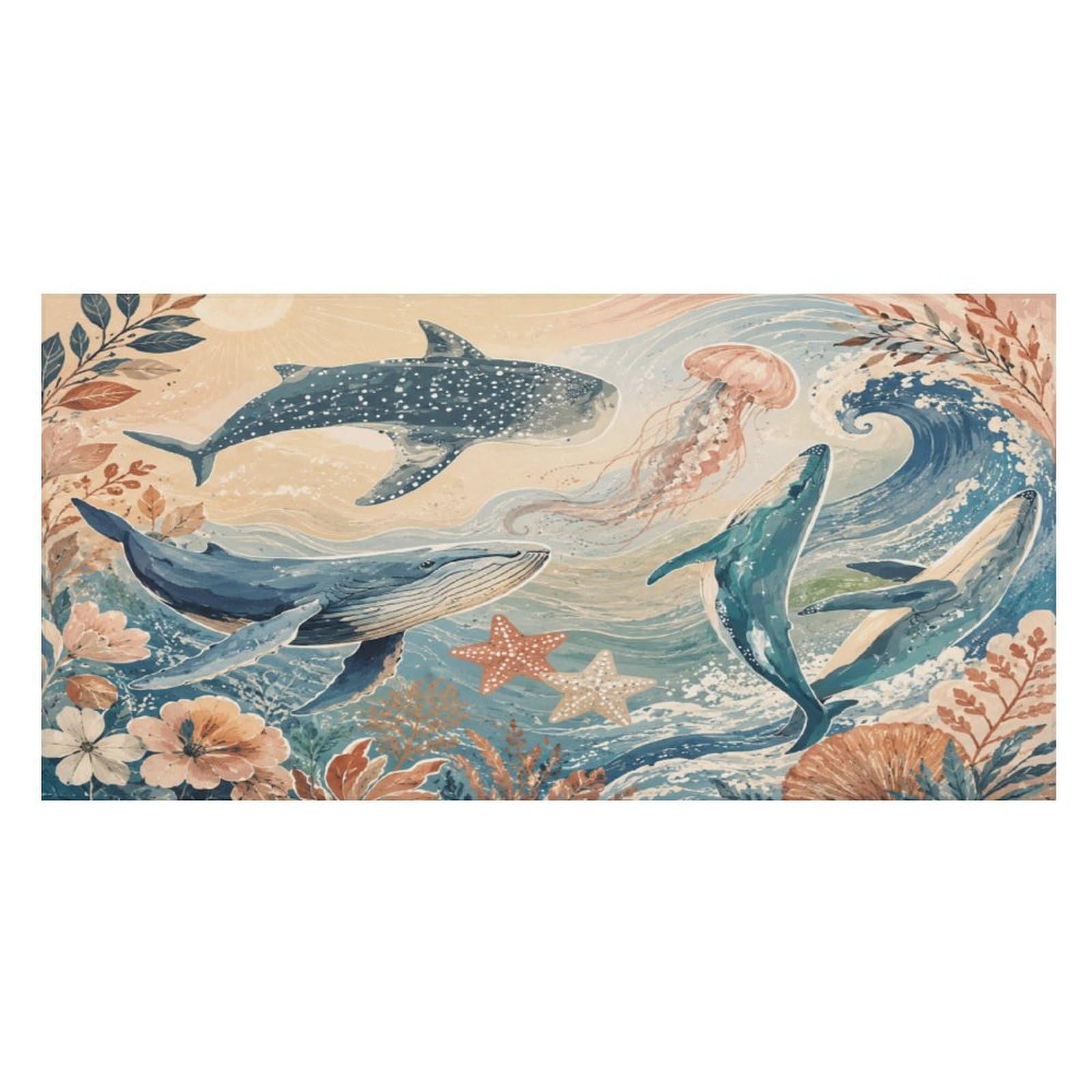 Anceky Ocean Whales and Jellyfish Oversized Beach Towel Quick Dry Sand Free Microfiber Travel Towel Lightweight Multi Purpose Beach Blanket Pool Gym Bath Towel 63x31 in
