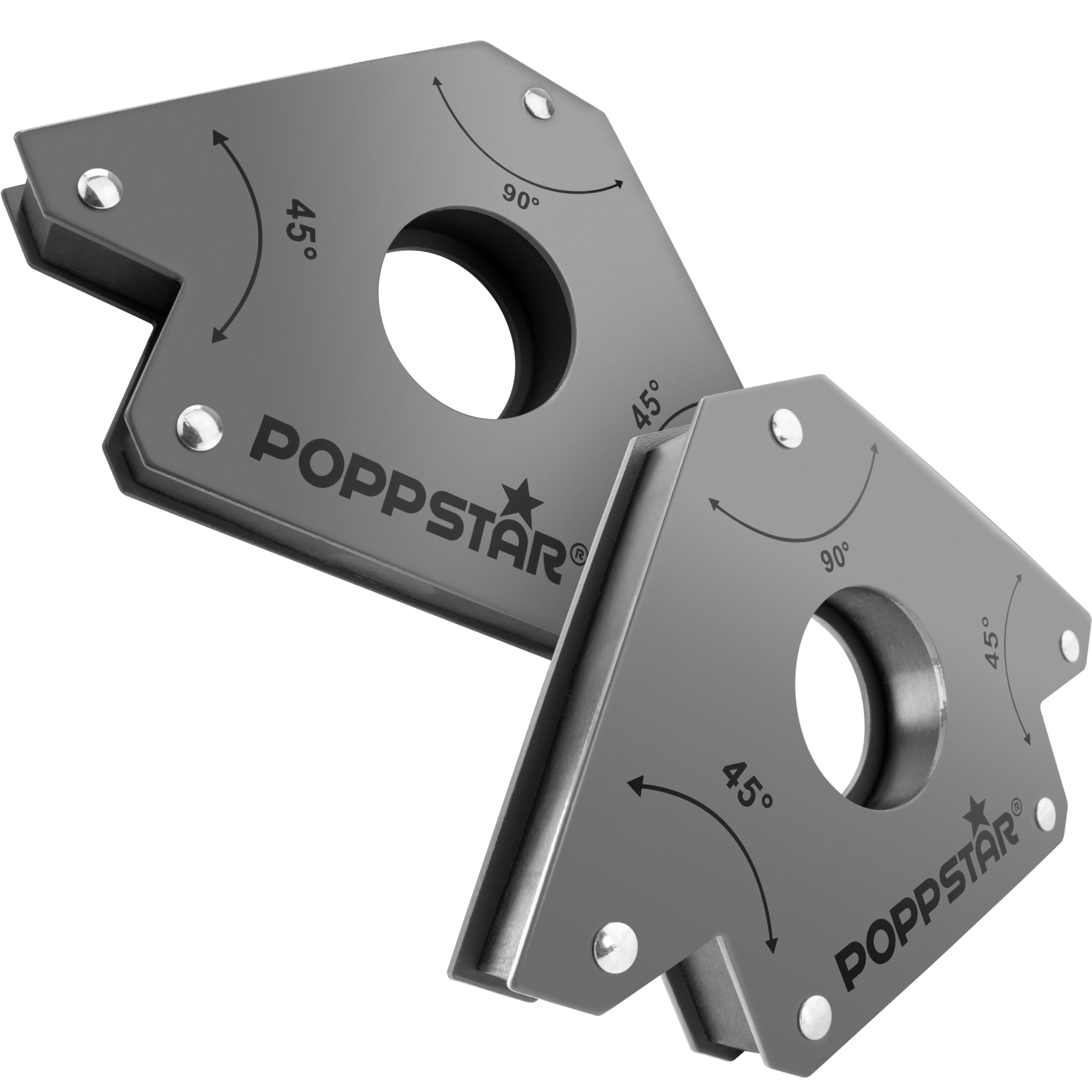 Poppstar Welding magnet (welding angle holding force 34 kg - 45/90/135°), 2 pieces, grey, 2x 34 kg