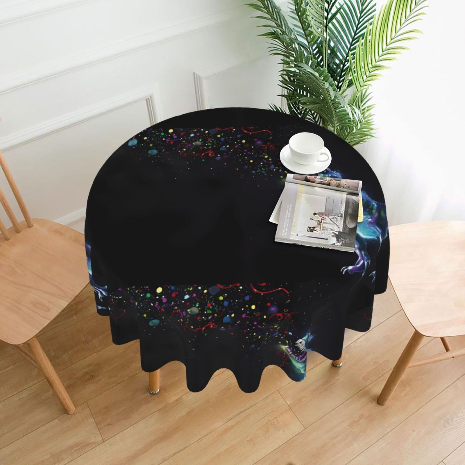 WHJSHOP Dinosaur Prints Round Table Throw 60 Inch – Waterproof Table Cover for Dining, Coffee Tables, Parties & More - Soft, Wrinkle-Resistant Table Layer