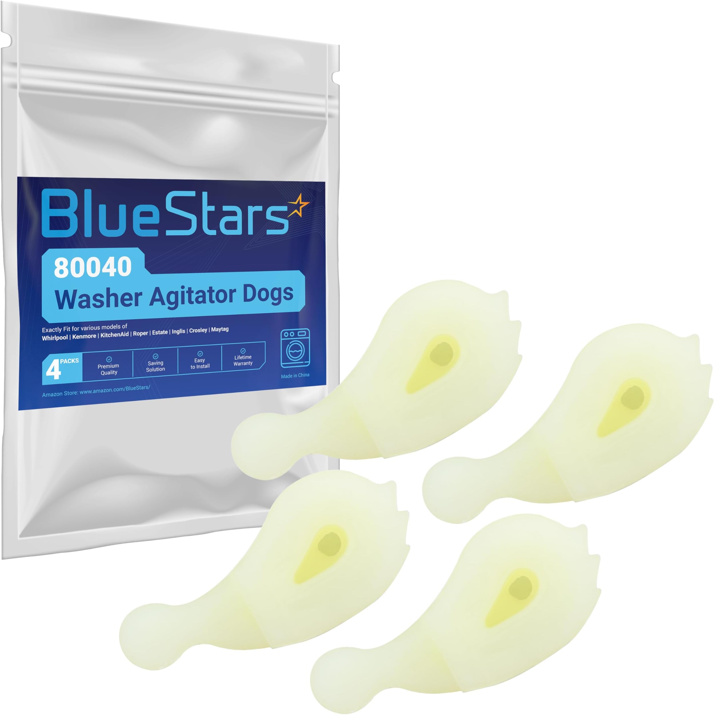 BlueStars 4 Packs 80040 Washer Agitator Dogs - Heavy Duty - Compatible with Whirlpool & Kenmore Washers - Replaces 285612 285770 3366877 387091 80040VP AP3119063 EA388034 ER80040 LP338 PS388034