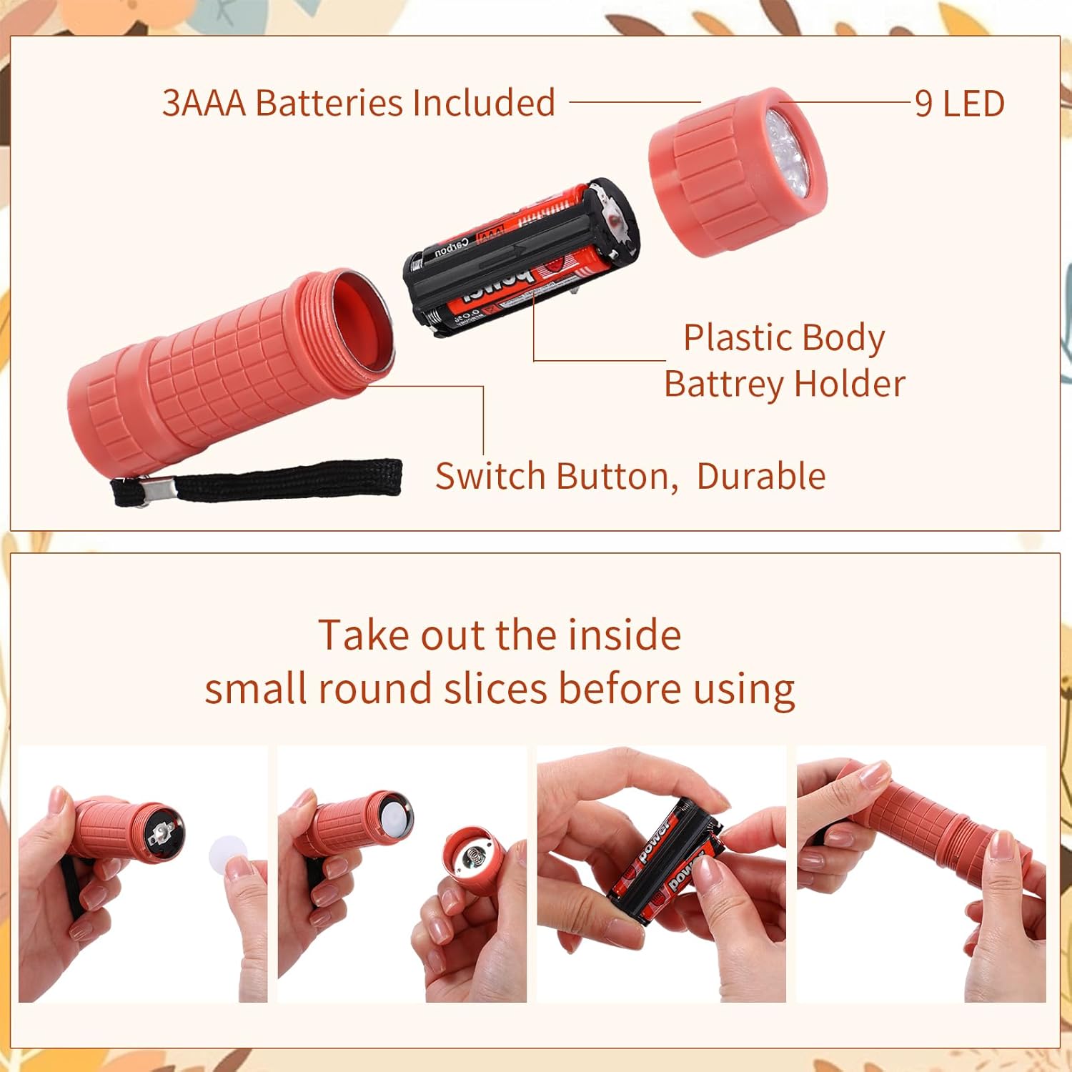 Glooglitter 30 Pack 9 LED Small Mini Flashlight Set Plastic Handheld Flashlights with Lanyard, 3 AAA Batteries Included Night Reading Camping Emergency Hunting, 6 Color (Muted Color)