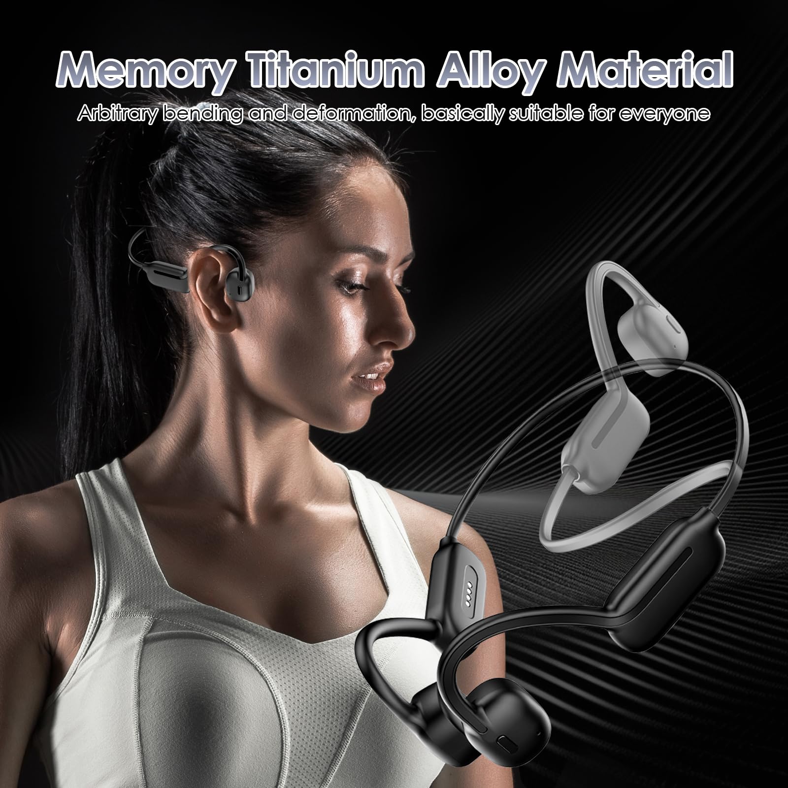 Casque Conduction Osseuse Casque Natation Bluetooth 5.3 Étanche IP68 32G Stockage 150mAh Flexible Casque Bluetooth sans Fil pour Natation Course à Pied Sport Travail